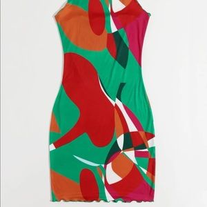 Lettuce Trim Colorblock Bodycon Dress